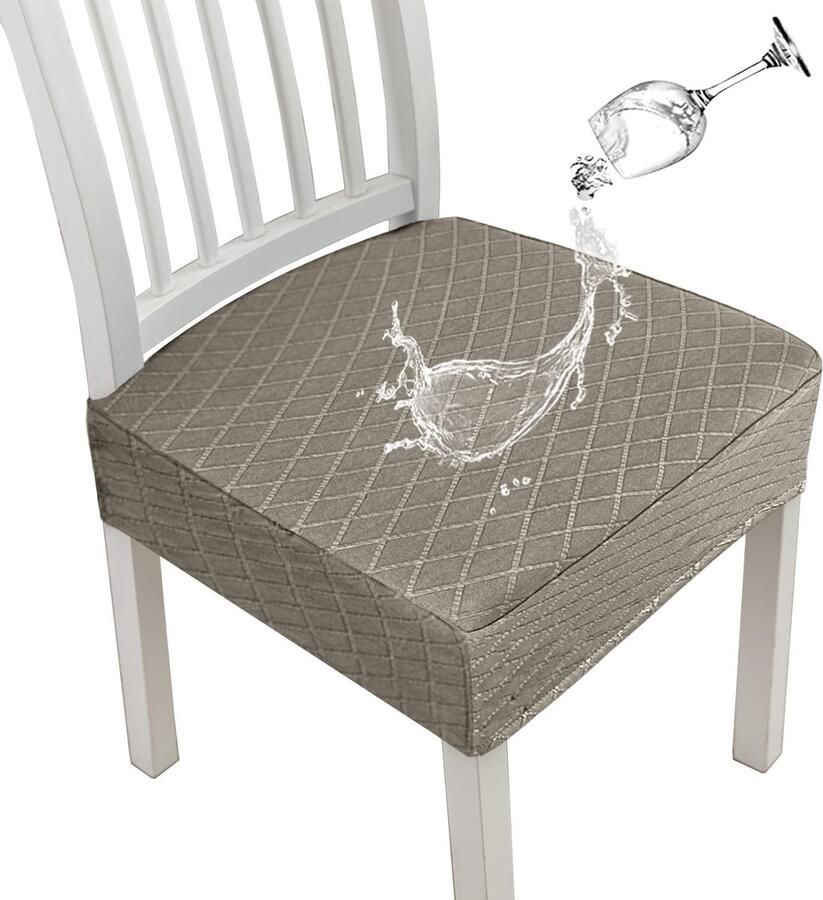 Ibenzoa Waterdichte Stoelhoezen Taupe Set van 2 Stretch Afneembaar & Wasbaar