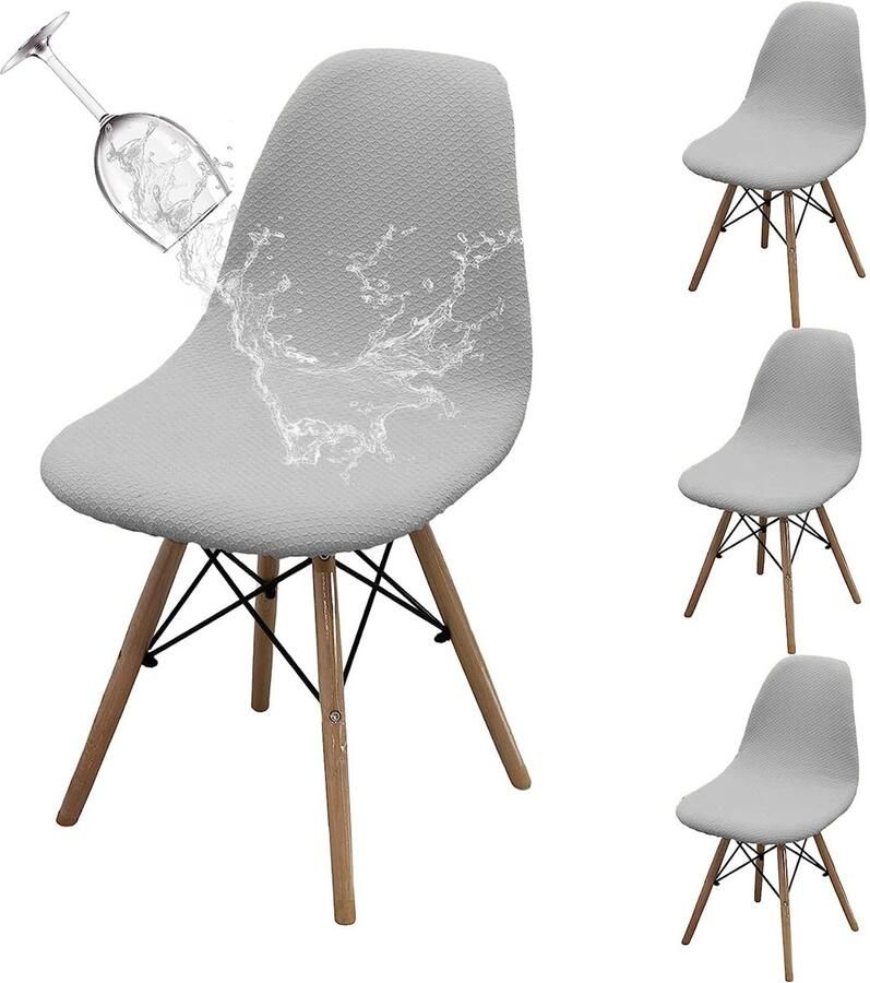 Ibenzoa Waterdichte Stretch Stoelhoezen Set van 4 voor Eetkamerstoelen in Lichtgrijs