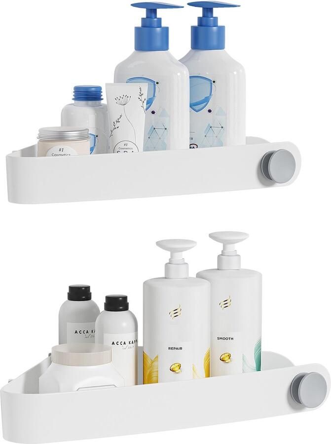 Ibenzoa Ruimtebesparende hoekdoucheplank zonder boren met kleefpad set van 2 stuks wit kunststof