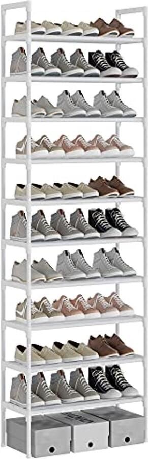 Ibenzoa Wit verstelbaar schoenenrek met 10 niveaus voor maximaal 30 paar schoenen ideaal voor elk interieur