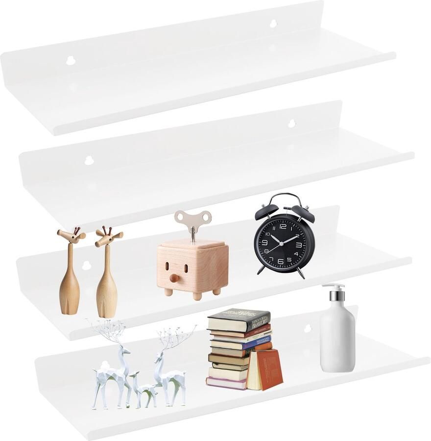 Ibenzoa Witte Zwevende Wandplanken Set van 4 voor Multifunctioneel Gebruik in Huis