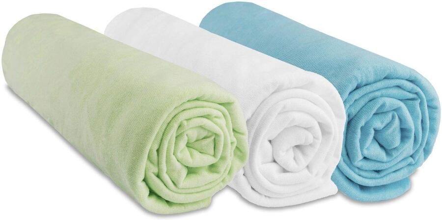 Ibenzoa Zacht Katoenen Hoeslaken Set voor Babybed 70 x 140 cm Anijs Wit en Turquoise 3 Stuks