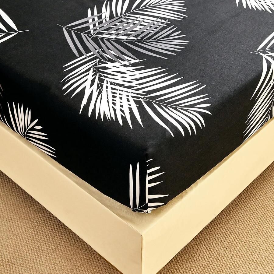 Ibenzoa Zacht en Ademend Hoeslaken met Tropisch Palmbladerpatroon voor Matrassen tot 30 cm Hoogte