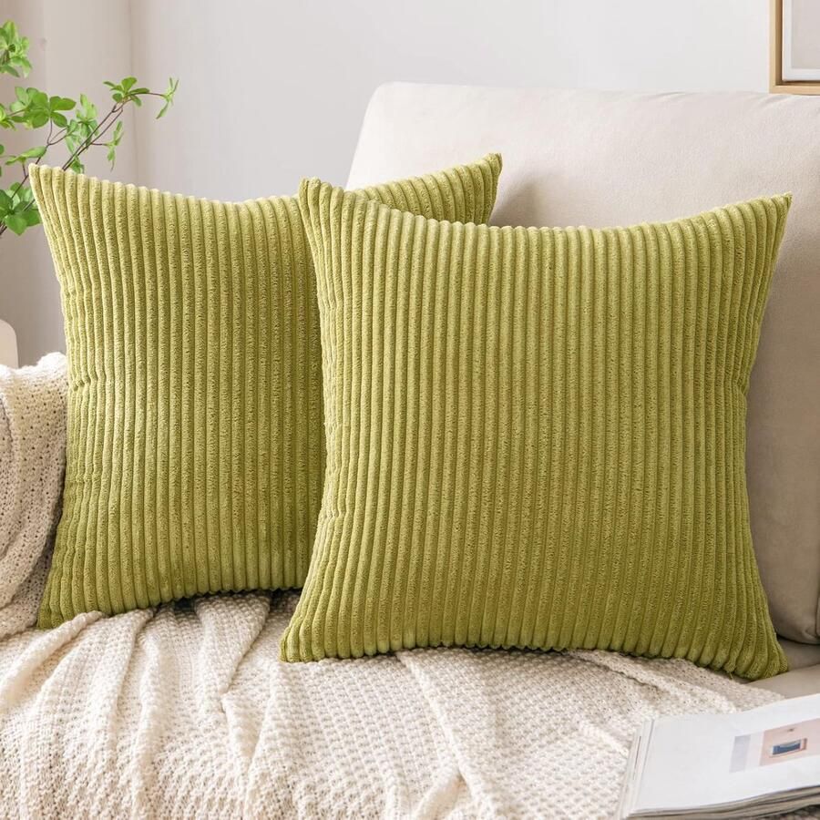 Ibenzoa Zachte Corduroy Kussenhoezen – Grasgroen 40x40 cm – Voor Sofa en Bed