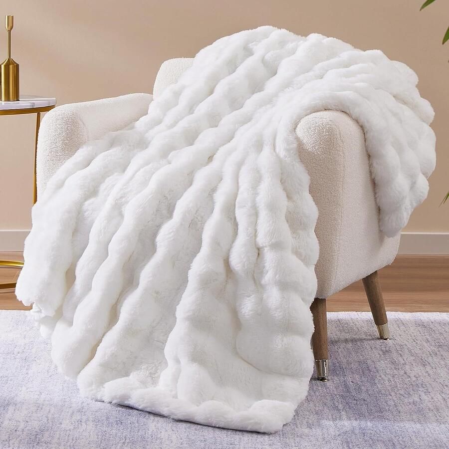 Ibenzoa Zachte en Luxe Bubbeldeken van Synthetisch Materiaal voor Bed en Bank Wit 200 x 230 cm