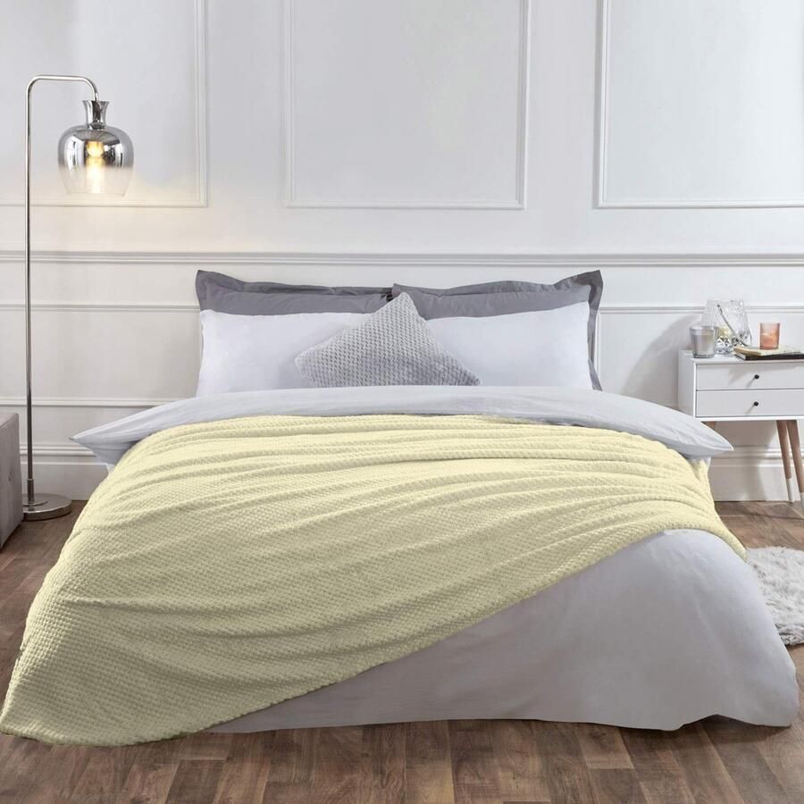 Ibenzoa Zachte en Luxe Wafeldeken voor Bed en Bank in Crèmekleurig Design 200x240 cm