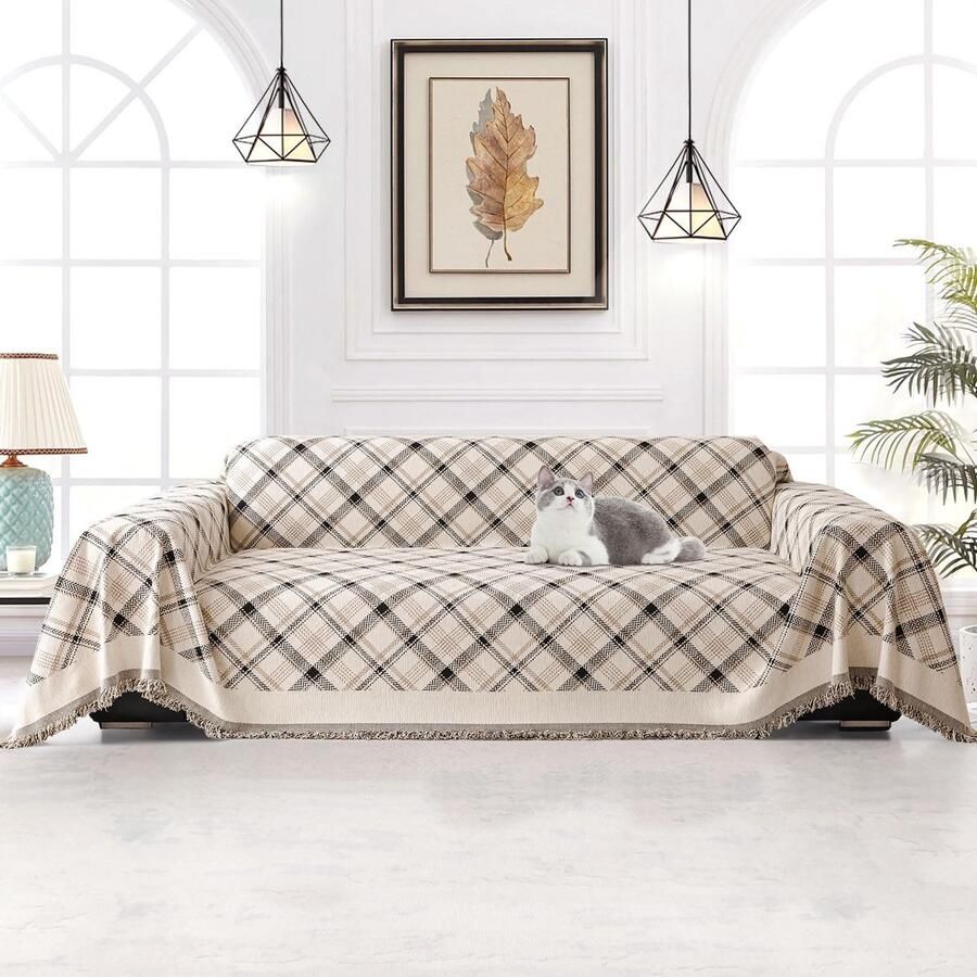 Ibenzoa Zachte en Omkeerbare Chenille Bankovertrek met Modern Ruitpatroon voor Bankstijlen