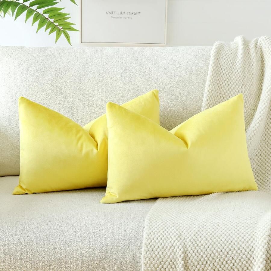 Ibenzoa Zachte Fluwelen Kussenslopen voor Sierlijke Bank- en Beddecoratie Set van 2 40 x 60 cm Lichtgeel