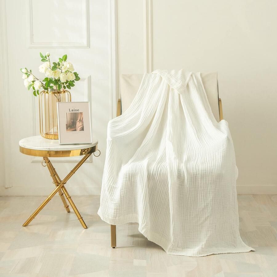 Ibenzoa Zachte Katoenen Dekken – Mousseline 228x228 cm voor Bank en Bed – Ademend & All Seasons