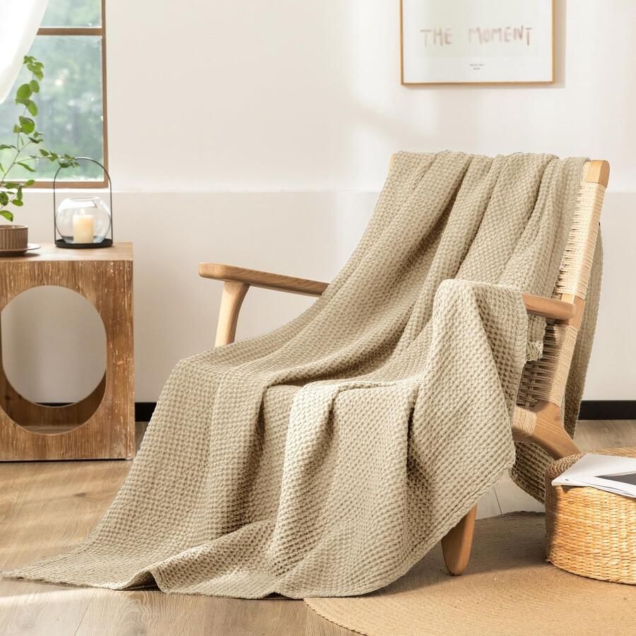 Ibenzoa Zachte katoenen wafelpatroon deken voor bank en woonkamer 150x200 cm