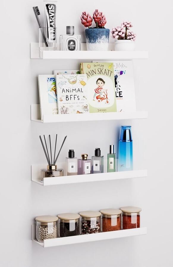 Ibenzoa Zelfklevend Wandrek Set van 4 Veelzijdig Acryl Plankensysteem voor Alle Kamers