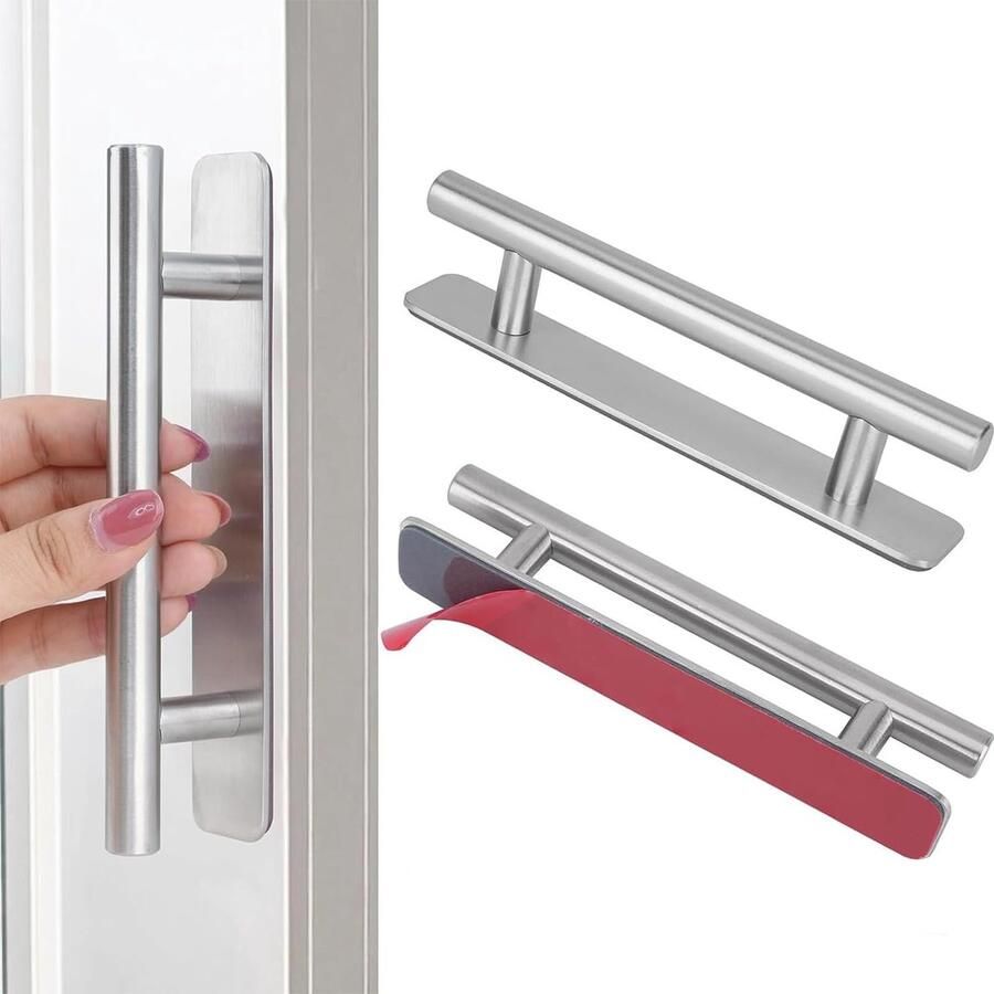 Ibenzoa Zelfklevende roestvrijstalen meubelgrepen voor kast keuken en schuifdeur zonder boren