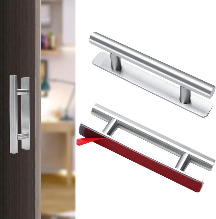 Ibenzoa Zelfklevende roestvrijstalen meubelgrepen voor keukenkasten zonder boren zilver set van 2 stuks