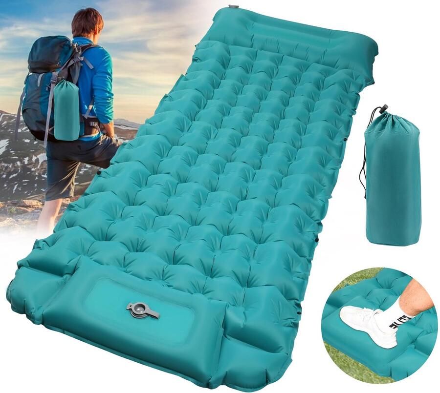 Ibenzoa Zelfopblazende ultralichte campingmat met ingebouwde voetpomp en ergonomisch kussen voor optimaal comfort