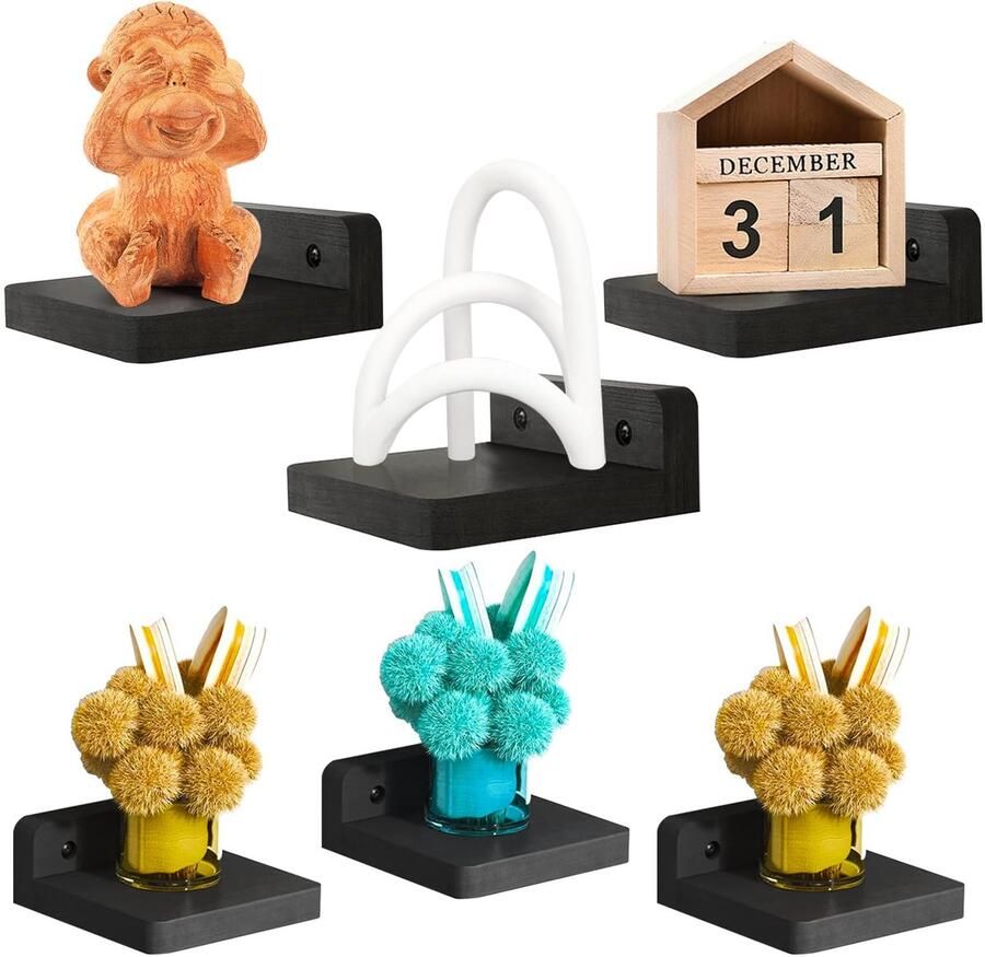 Ibenzoa Zesdelige Set Houten Zwevende Wandplanken voor Slaapkamer Woonkamer Badkamer en Keuken