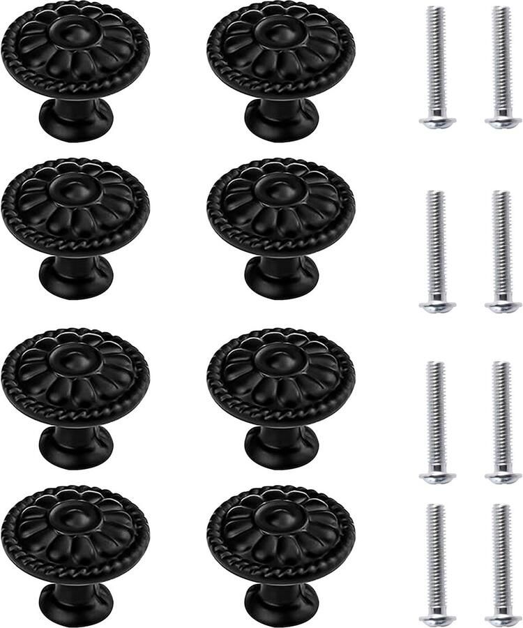 Ibenzoa Zesdelige Set Vintage Ladegrepen in Mat Zwart met Bloemenpatroon voor Meubels