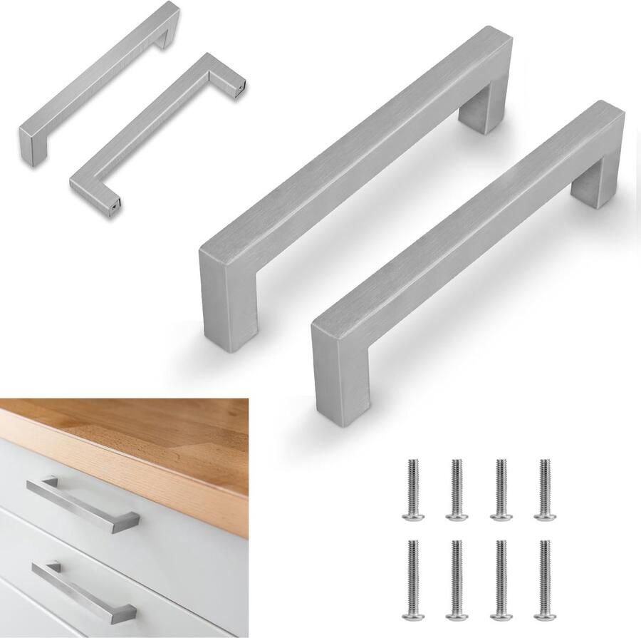 Ibenzoa Zilverkleurige roestvrijstalen handgrepen set van 2 voor keukenkasten en meubels
