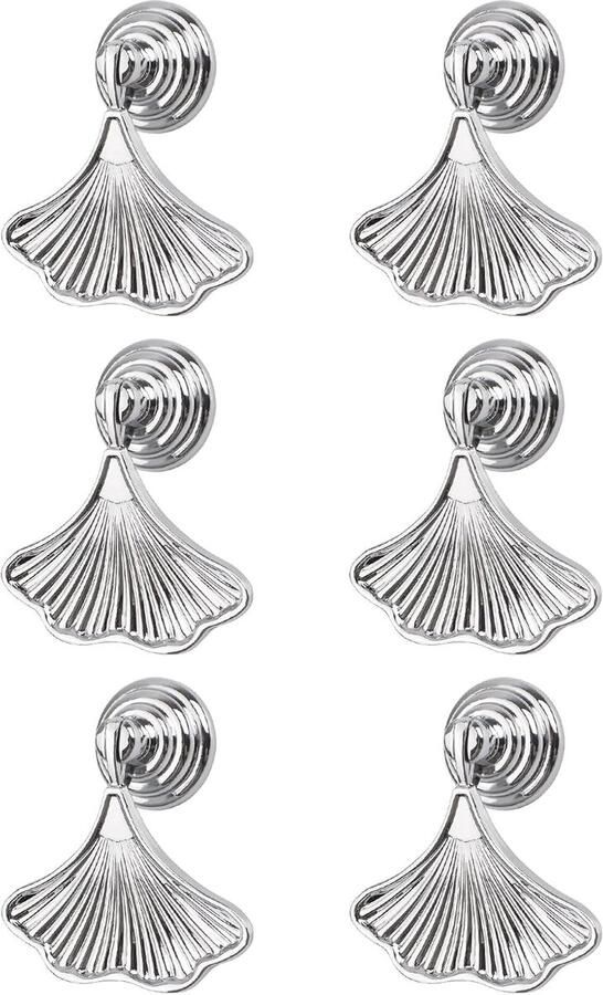 Ibenzoa Zilverkleurige Vintage Bladvormige Handgrepen Set van 6 Stukken voor Kasten en Meubels