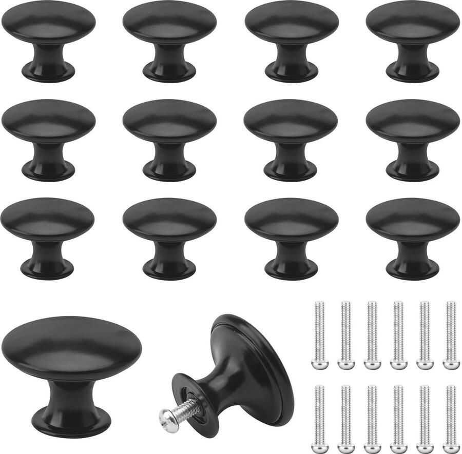 Ibenzoa Zwart Metalen Meubelknoppen Set van 12 met Schroeven voor Kast en Lade Moderne en Vintage Stijl