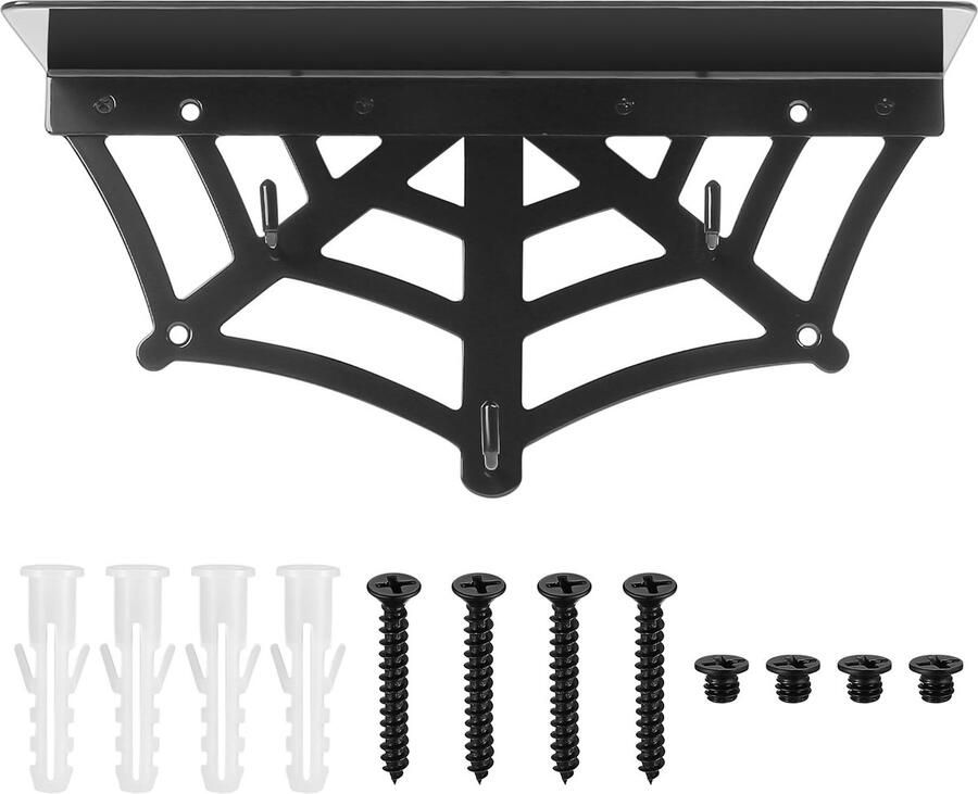 Ibenzoa Zwart Metalen Wandrek met Gotisch Spin Motief en Haken voor Ruimtes