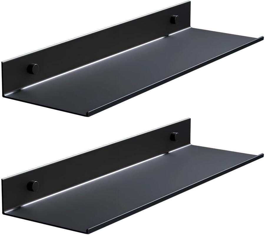 Ibenzoa Zwart Metalen Zwevend Wandrek 40 cm Set van 2 Voor Ruimtes en Toepassingen