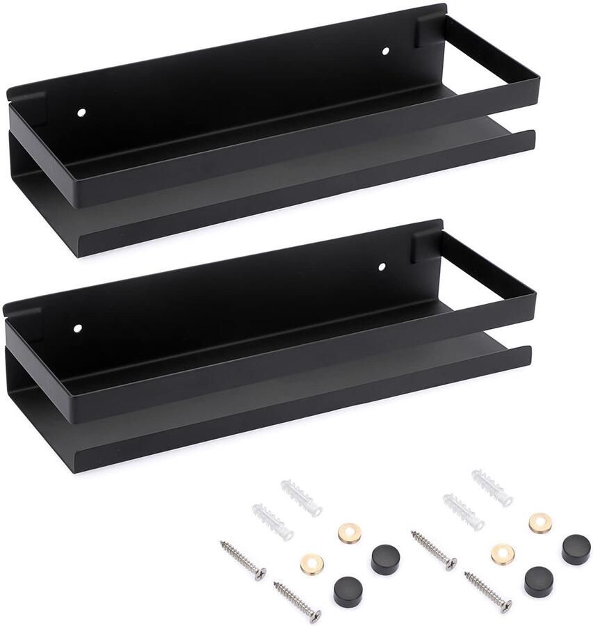 Ibenzoa Zwart roestvrijstalen wandrek voor badkamer en keuken set van 2