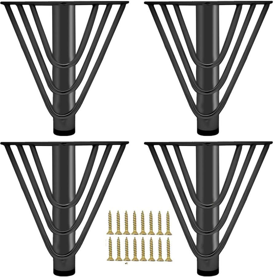 Ibenzoa Zwarte metalen meubelpoten set van 4 met antislip en schroeven voor meubels