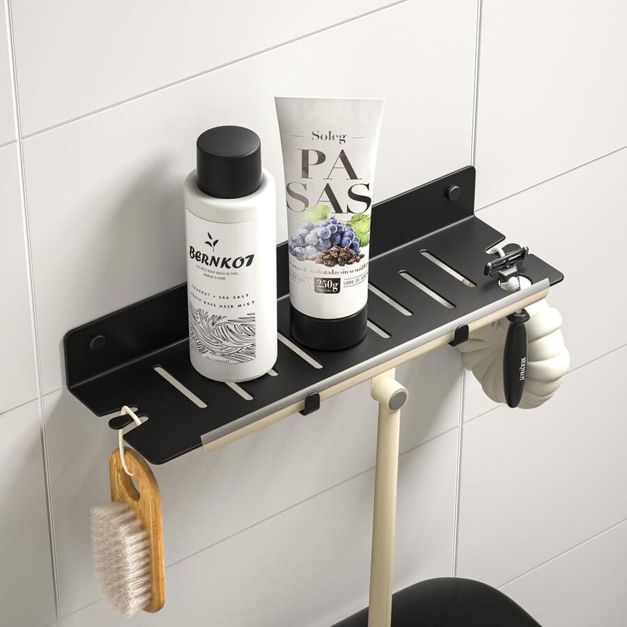 Ibenzoa Zwarte Roestvrij Stalen Doucheplank voor Optimaal Badkamergebruik en Organisatie