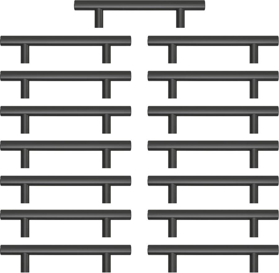 Ibenzoa Zwarte Roestvrijstalen Handgrepen voor Keukenkasten en Laden Set van 15 Stuks met Schroeven