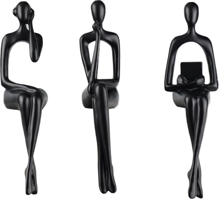 Ibenzoa Zwarte sculptuurset van lezende vrouwen voor boekenkast en woonkamerdecoratie