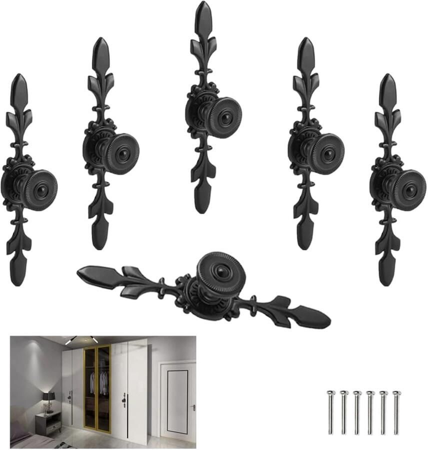 Ibenzoa Zwarte Vintage Deur- en Ladegrepen Set van 6 met Montageschroeven