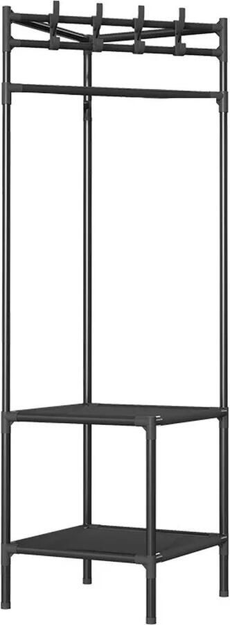 IBright Hoek kapstok Metalen kledingrek met opbergplank Vrijstaand met Haken Zwart
