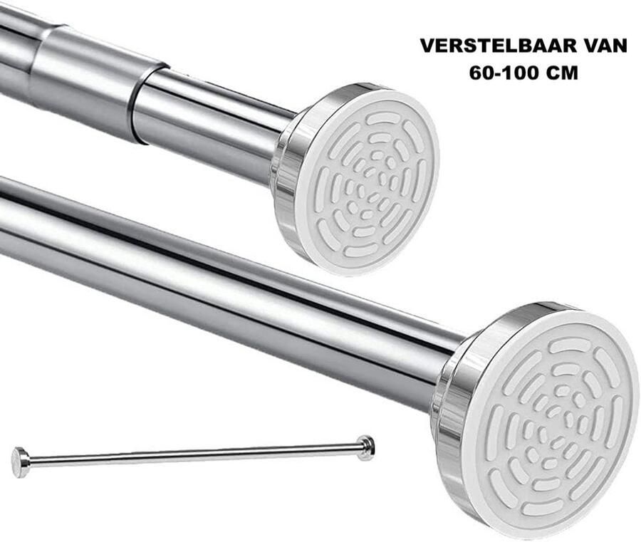 IBright Uitschuifbare Verstelbare Kledingroede Telescopische Garderobestang Verstelbaar Van 60-100 CM Kledingstang Roede Kast RVS Zilver