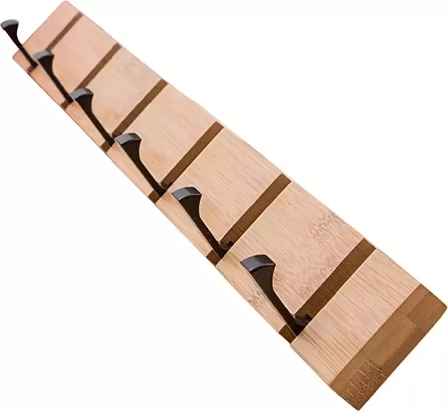 IBright Kapstok Wandkapstok 6 opklapbare haken zwart Bamboe hout 60 cm Inclusief bevestigingsmateriaal