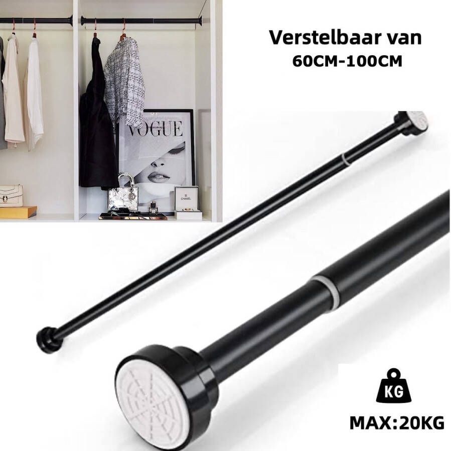 IBright Uitschuifbare Verstelbare Kledingroede Telescopische Garderobestang Verstelbaar Van 60-100 CM Kledingstang Roede Kast Zwart