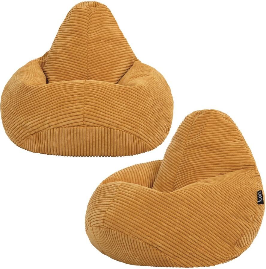 Icon Set van 2 Dalton Corduroy Kinderzitzakken Geel Zitzakstoel Zitzak Kind met Vulling Woonkamerzitzakken