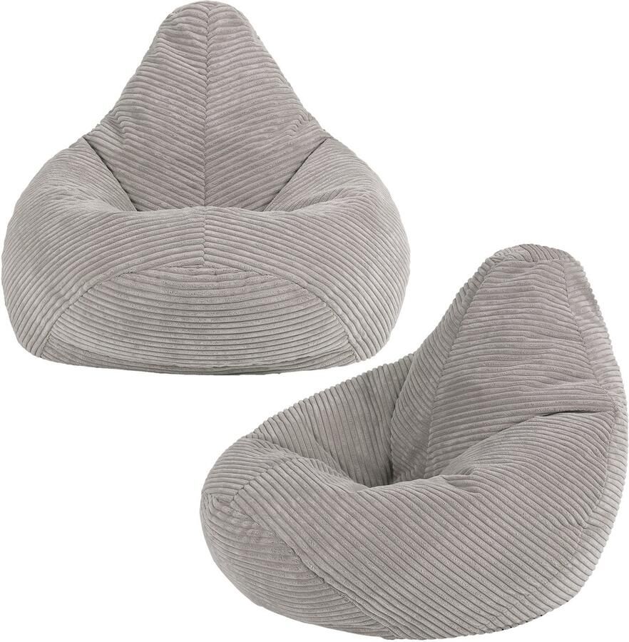 Icon Set van 2 Dalton Corduroy Kinderzitzakken Grijs Zitzakstoel Zitzak Kind met Vulling Woonkamerzitzakken