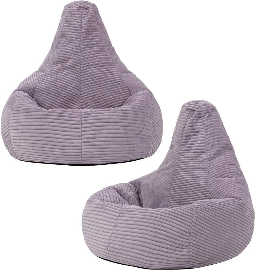 Icon Set van 2 Dalton Corduroy Kinderzitzakken Paars Zitzakstoel Zitzak Kind met Vulling Woonkamerzitzakken