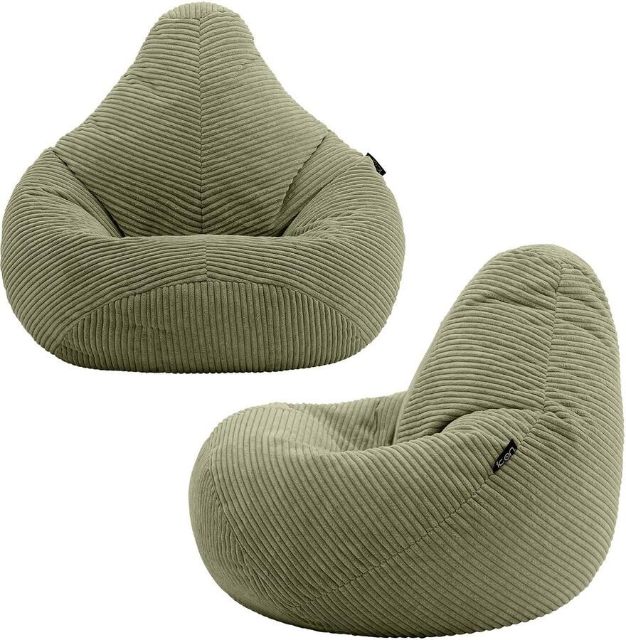 Icon Set van 2 Dalton Corduroy Kinderzitzakken Groen Zitzakstoel Zitzak Kind met Vulling Woonkamerzitzakken