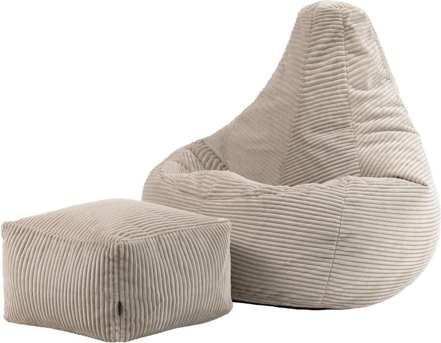 Icon “Dalton” Corduroy Zitzakfauteuil en Hocker Beige Zitzakstoel Cord Zitzak Volwassenen met Vulling Woonkamerzitzakken - Foto 2