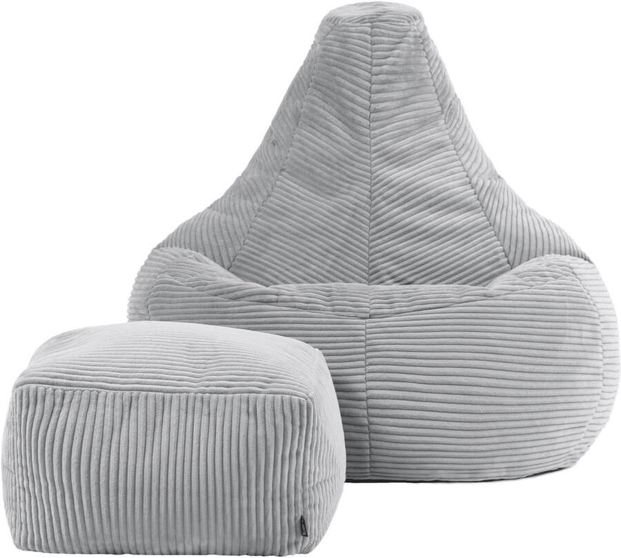 Icon “Dalton” Corduroy Zitzakfauteuil en Hocker Grijs Zitzakstoel Cord Zitzak Volwassenen met Vulling Woonkamerzitzakken - Foto 2