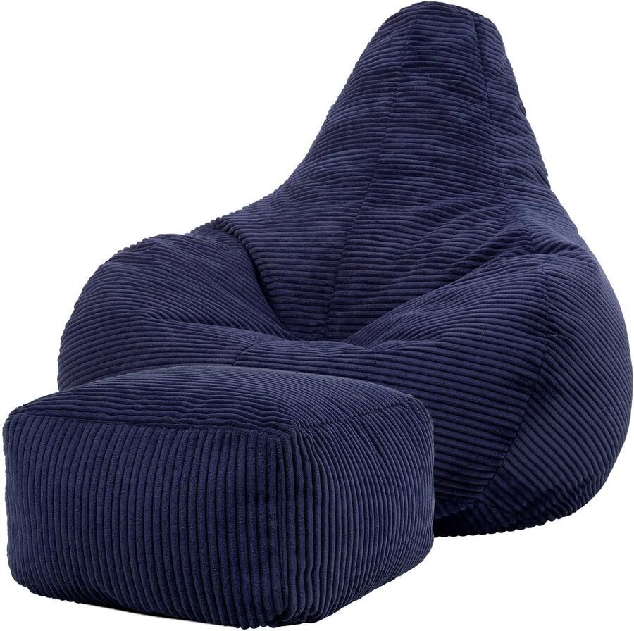Icon “Dalton” Corduroy Zitzakfauteuil en Hocker Marineblauw Zitzakstoel Cord Zitzak Volwassenen met Vulling Woonkamerzitzakken