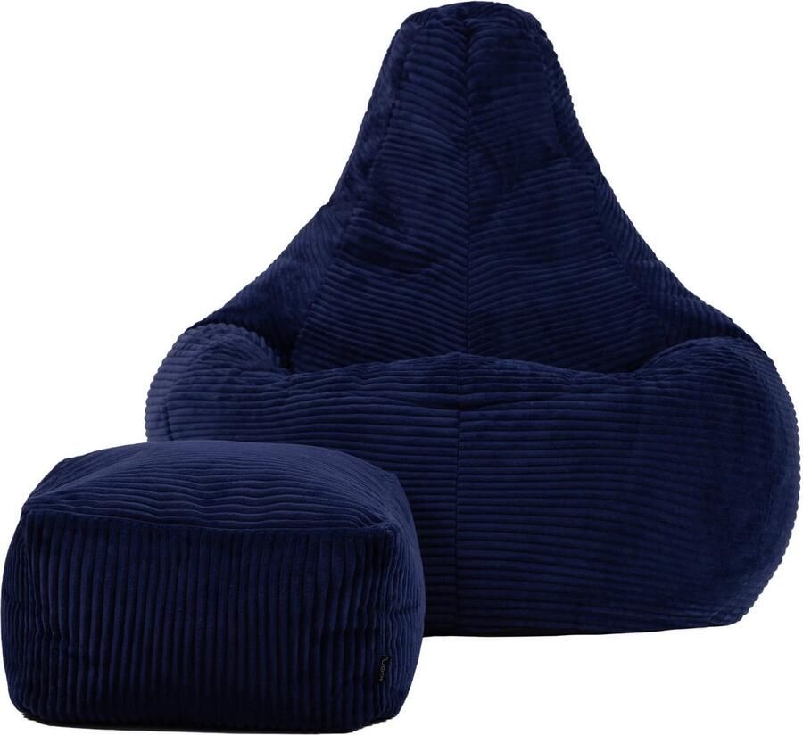 Icon “Dalton” Corduroy Zitzakfauteuil en Hocker Marineblauw Zitzakstoel Cord Zitzak Volwassenen met Vulling Woonkamerzitzakken - Foto 2