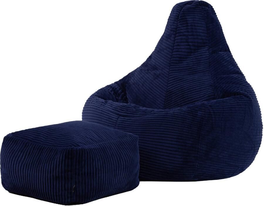 Icon “Dalton” Corduroy Zitzakfauteuil en Hocker Marineblauw Zitzakstoel Cord Zitzak Volwassenen met Vulling Woonkamerzitzakken - Foto 3