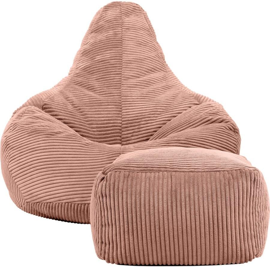 Icon “Dalton” Corduroy Zitzakfauteuil en Hocker Roze Zitzakstoel Cord Zitzak Volwassenen met Vulling Woonkamerzitzakken - Foto 2