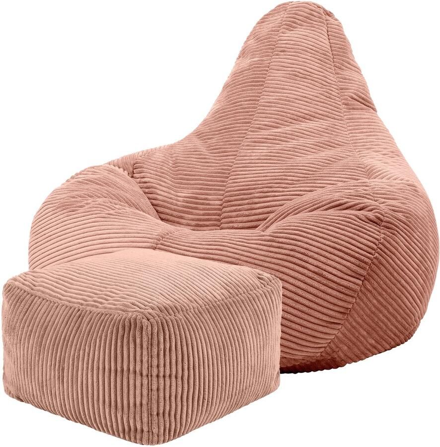 Icon “Dalton” Corduroy Zitzakfauteuil en Hocker Roze Zitzakstoel Cord Zitzak Volwassenen met Vulling Woonkamerzitzakken