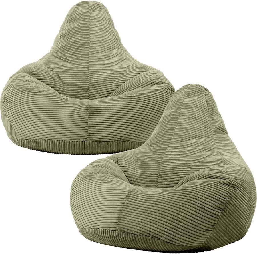 Icon Set van 2 “Dalton” Corduroy Zitzakfauteuil Groen Zitzakstoel Cord Zitzak Volwassenen met Vulling Woonkamerzitzakken - Foto 2