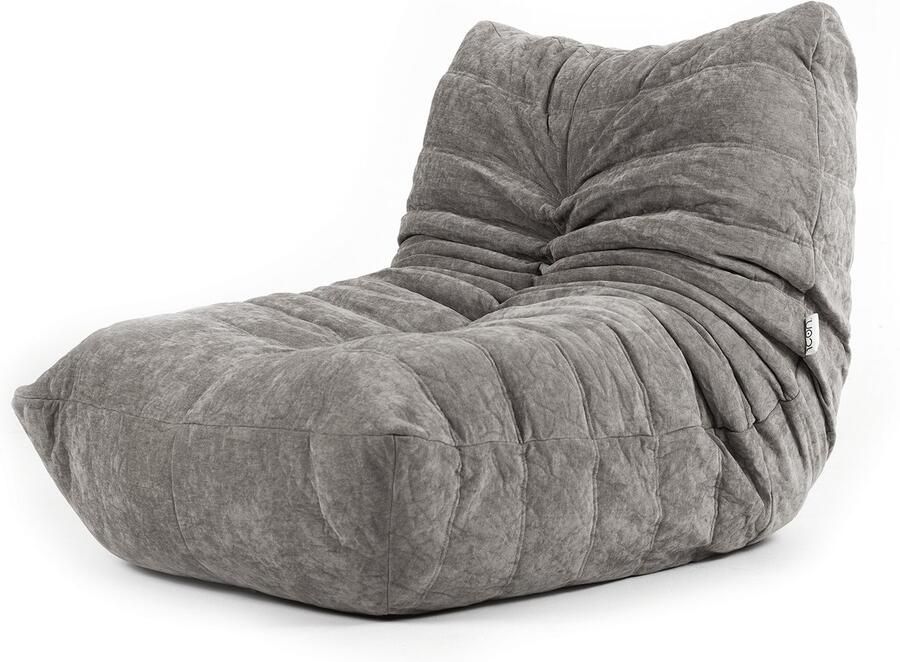 Icon Enzo Zitzak Lounger van chenille Grijs Zitzakstoel Volwassenen met Schuimvulling Woonkamerzitzakken