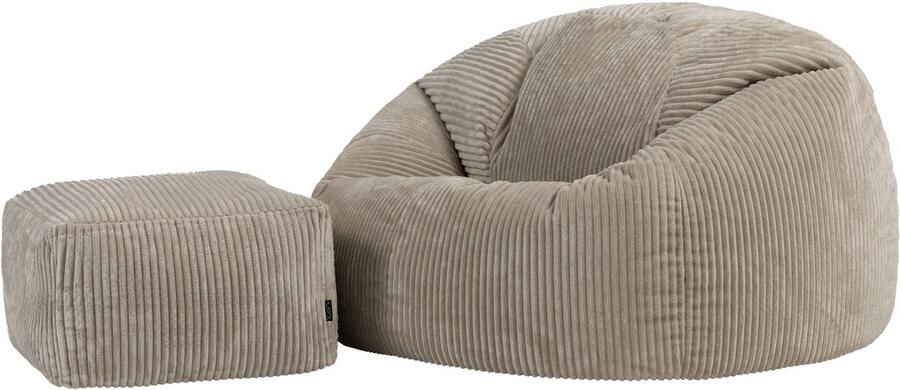Icon Kingston XL Zitzak Fauteuil met Poef Ribfluweel Beige