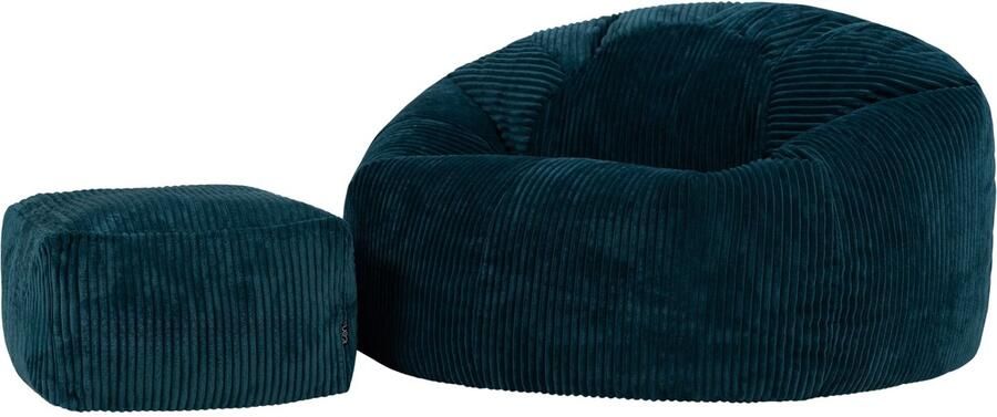 Icon Kingston XL Zitzak Fauteuil met Poef Ribfluweel Blauwgroen
